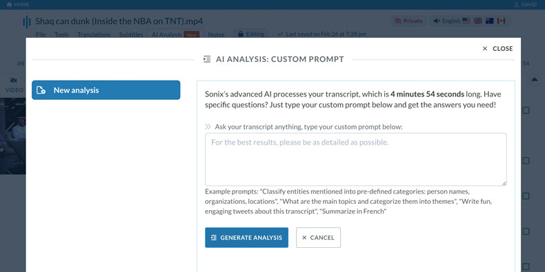 “Ask our AI anything you want about the content in your transcript” “Ask our AI anything about your transcript and experience the magic of instant answers”