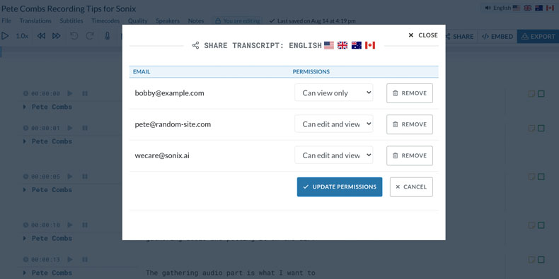 Only allow certain users to access specific files for enhanced security File owners can control who has access to the transcript